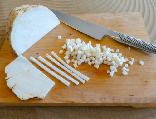 Knolselderij ‘risotto’ met kip en paddenstoelen